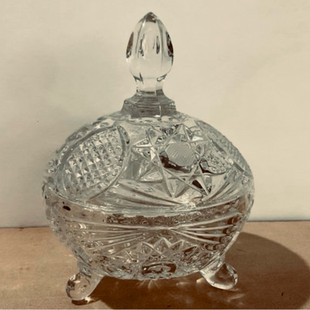 Vintage Footed Lead Crystal Candy Bowl With Lid